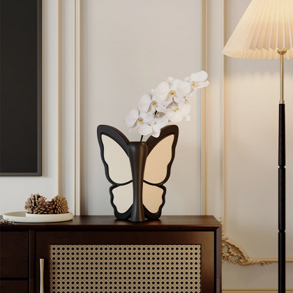 HMR - Artificial Flower White Orchids in Butterfly Vase Home Decor