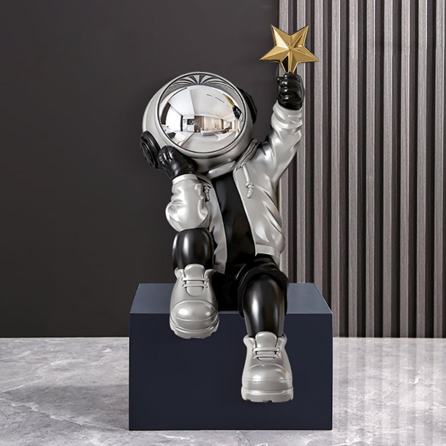 HMR - 24" Resin Astronaut Sculpture Figurine Ornament Art Decor Gold Star Living Room Bedroom