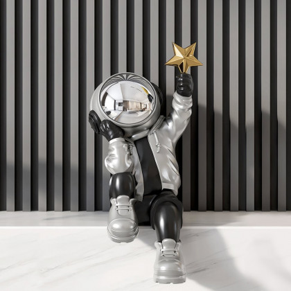 HMR - 24" Resin Astronaut Sculpture Figurine Ornament Art Decor Gold Star Living Room Bedroom