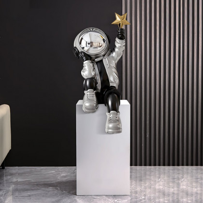 HMR - 24" Resin Astronaut Sculpture Figurine Ornament Art Decor Gold Star Living Room Bedroom