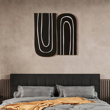 HMR - 2 Pieces Minimalist Abstract Geometric Wall Decor Art Set Living Room in Black & White