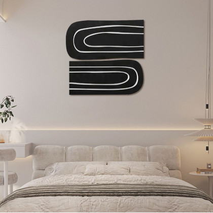 HMR - 2 Pieces Minimalist Abstract Geometric Wall Decor Art Set Living Room in Black & White