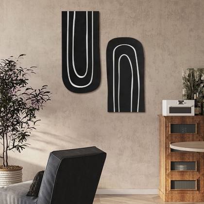 HMR - 2 Pieces Minimalist Abstract Geometric Wall Decor Art Set Living Room in Black & White