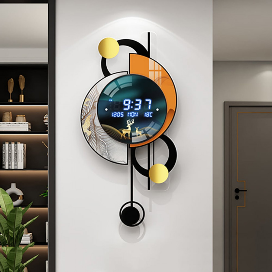 HMR - 26.4"LED Silent Wall Clock Multi-function Display Voice-Activated Wall Clock