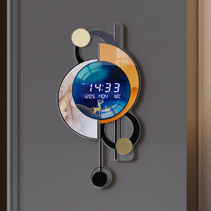 HMR - 26.4"LED Silent Wall Clock Multi-function Display Voice-Activated Wall Clock