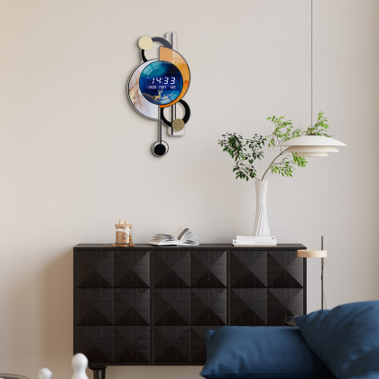 HMR - 26.4"LED Silent Wall Clock Multi-function Display Voice-Activated Wall Clock