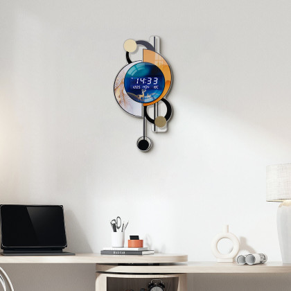 HMR - 26.4"LED Silent Wall Clock Multi-function Display Voice-Activated Wall Clock