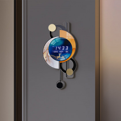HMR - 26.4"LED Silent Wall Clock Multi-function Display Voice-Activated Wall Clock