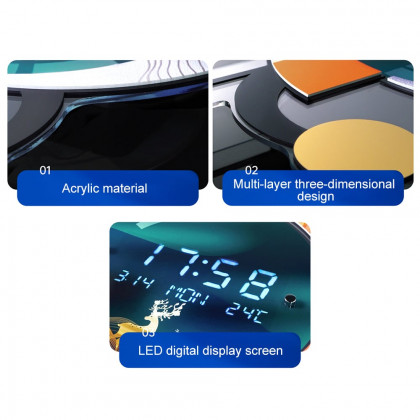 HMR - 26.4"LED Silent Wall Clock Multi-function Display Voice-Activated Wall Clock