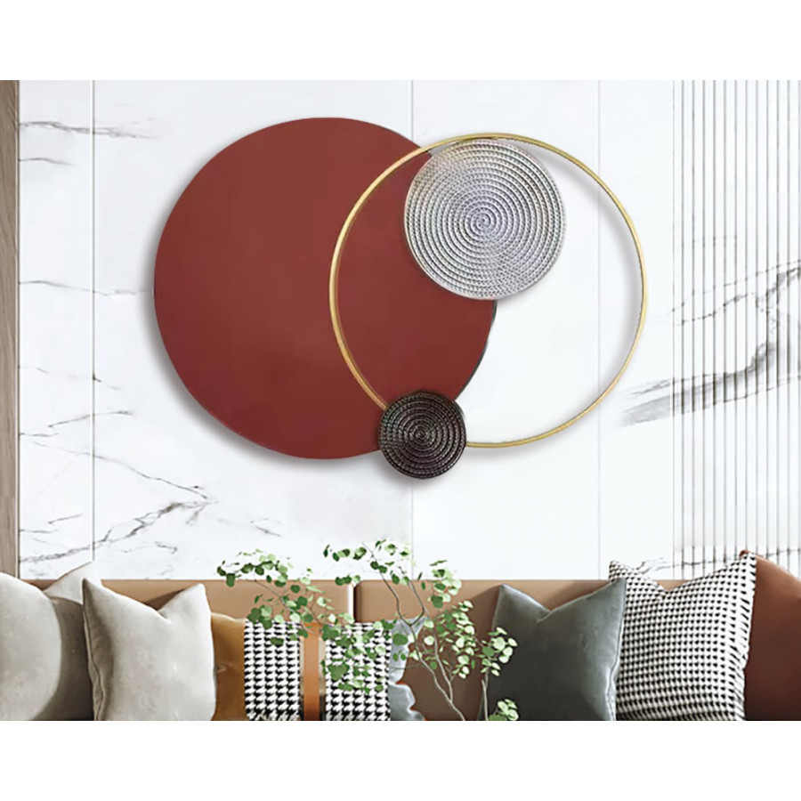 HMR Modern Big Metal Geometric Circles Wall Decor Unique Home Living Room Hanging Wall Art - Wine Red