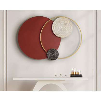 HMR Modern Big Metal Geometric Circles Wall Decor Unique Home Living Room Hanging Wall Art - Wine Red