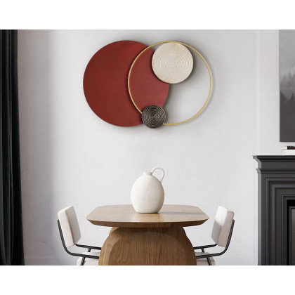HMR Modern Big Metal Geometric Circles Wall Decor Unique Home Living Room Hanging Wall Art - Wine Red