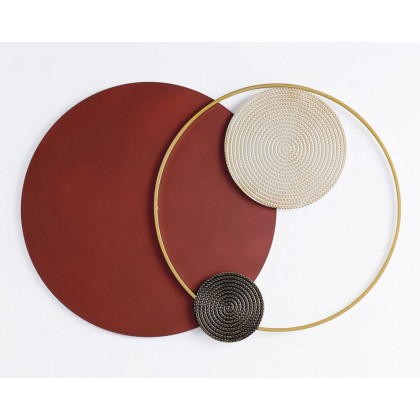 HMR Modern Big Metal Geometric Circles Wall Decor Unique Home Living Room Hanging Wall Art - Wine Red