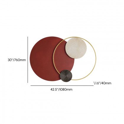 HMR Modern Big Metal Geometric Circles Wall Decor Unique Home Living Room Hanging Wall Art - Wine Red