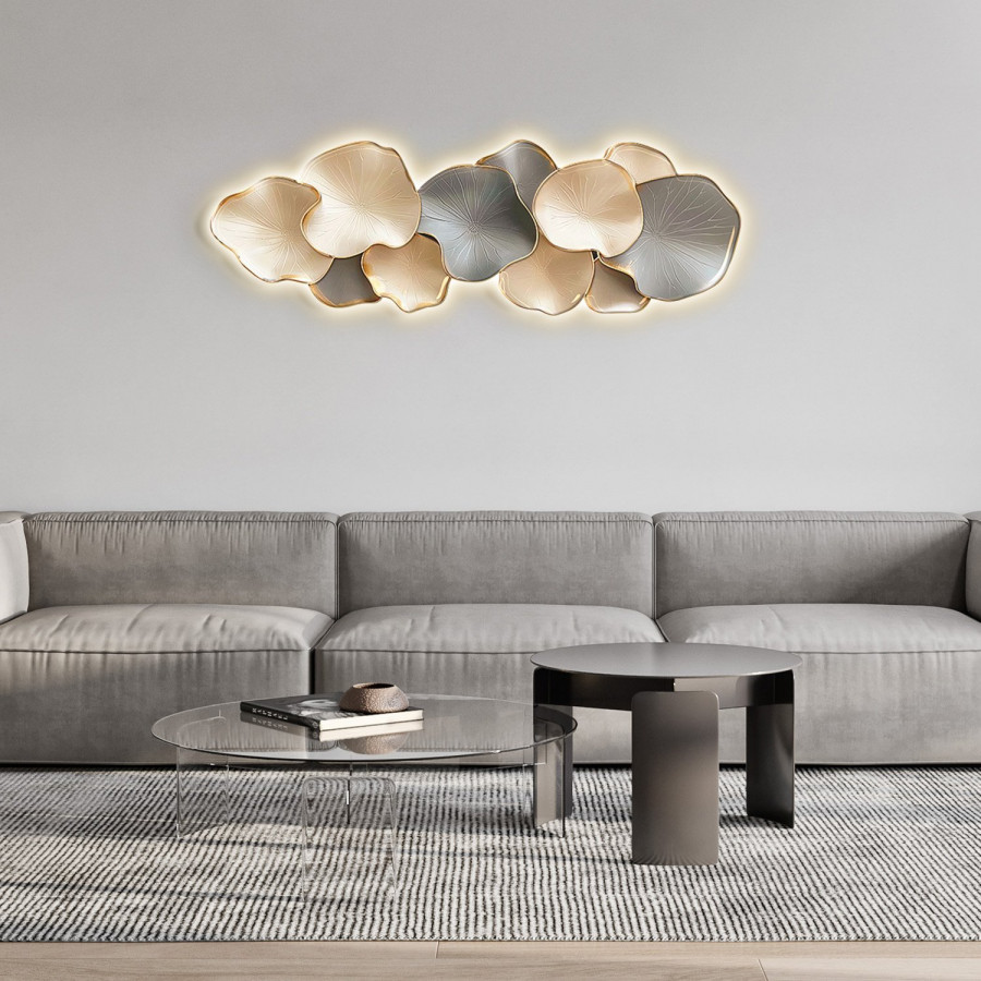 HMR - Textured Design Wall Decor in White and Gray with LED Light