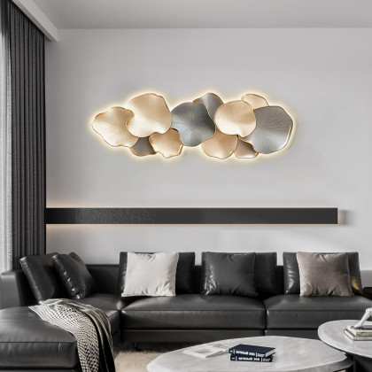 HMR - Textured Design Wall Decor in White and Gray with LED Light