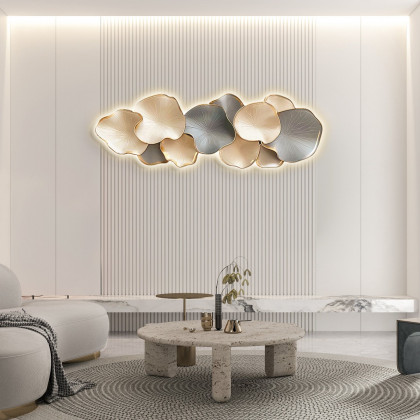 HMR - Textured Design Wall Decor in White and Gray with LED Light