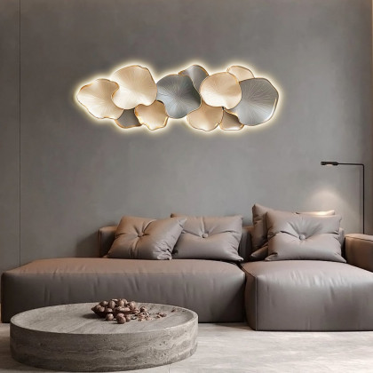 HMR - Textured Design Wall Decor in White and Gray with LED Light