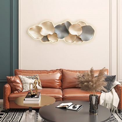HMR - Textured Design Wall Decor in White and Gray with LED Light