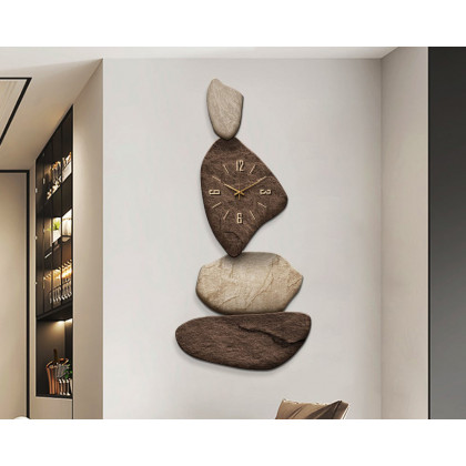 HMR - 32" Large Stone Shape Japandi Wall Clock Unique Irregular Home Decor Art Living Room