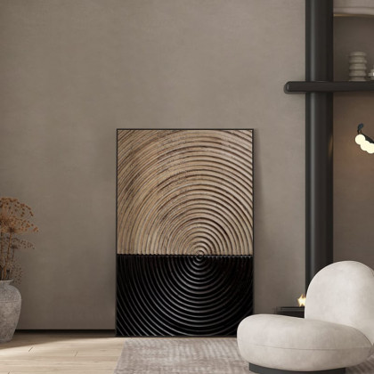 HMR - Modern Wall Decor for Living Room Abstract Print Art with Frame in Natural & Black