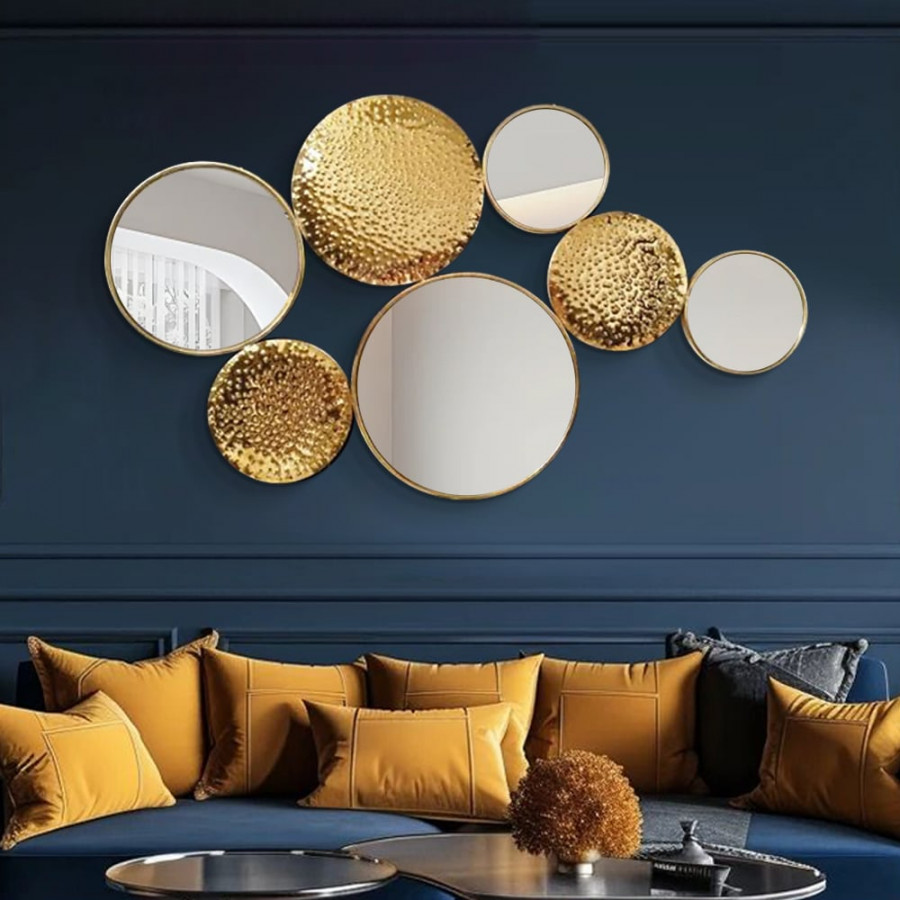 HMR - 47.2" Gold Wall Decorative Mirror Set Creative Round Mirror Wall Hanging Decoration