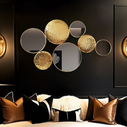 HMR - 47.2" Gold Wall Decorative Mirror Set Creative Round Mirror Wall Hanging Decoration