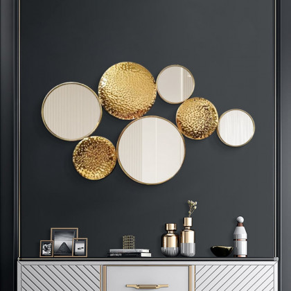 HMR - 47.2" Gold Wall Decorative Mirror Set Creative Round Mirror Wall Hanging Decoration