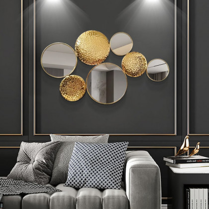 HMR - 47.2" Gold Wall Decorative Mirror Set Creative Round Mirror Wall Hanging Decoration