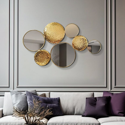 HMR - 47.2" Gold Wall Decorative Mirror Set Creative Round Mirror Wall Hanging Decoration