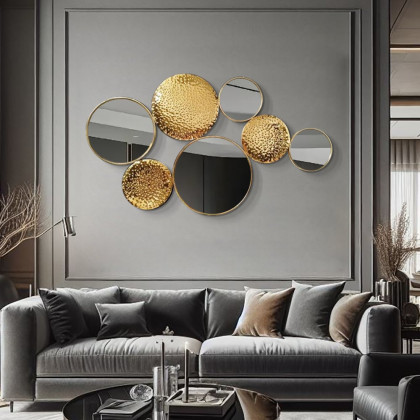HMR - 47.2" Gold Wall Decorative Mirror Set Creative Round Mirror Wall Hanging Decoration