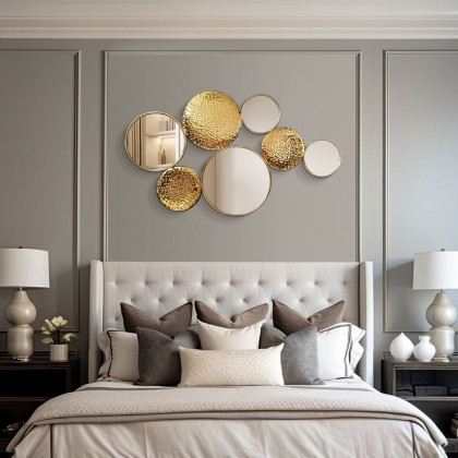 HMR - 47.2" Gold Wall Decorative Mirror Set Creative Round Mirror Wall Hanging Decoration