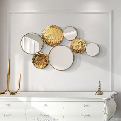 HMR - 47.2" Gold Wall Decorative Mirror Set Creative Round Mirror Wall Hanging Decoration