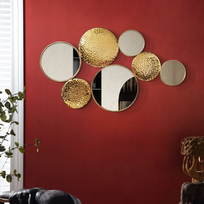 HMR - 47.2" Gold Wall Decorative Mirror Set Creative Round Mirror Wall Hanging Decoration