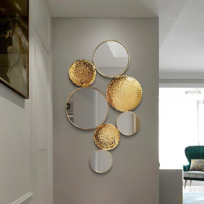HMR - 47.2" Gold Wall Decorative Mirror Set Creative Round Mirror Wall Hanging Decoration