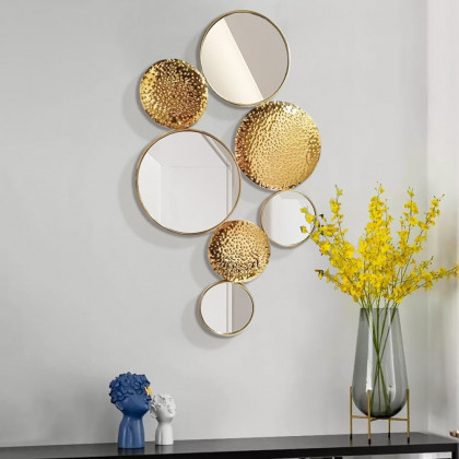 HMR - 47.2" Gold Wall Decorative Mirror Set Creative Round Mirror Wall Hanging Decoration