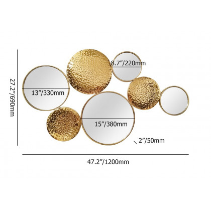 HMR - 47.2" Gold Wall Decorative Mirror Set Creative Round Mirror Wall Hanging Decoration