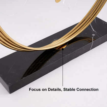HMR - Geometric Abstract Gold Metal & Acrylic Wave Sculpture Art Decor with Black Marble Base