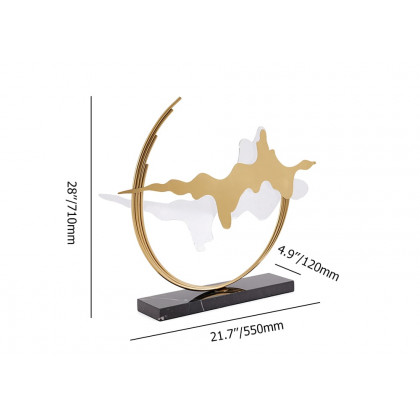 HMR - Geometric Abstract Gold Metal & Acrylic Wave Sculpture Art Decor with Black Marble Base