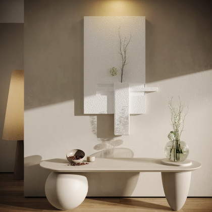 HMR - 3D Abstract Geometric Japandi Beige Wall Sculpture Art Decor With Vase Living Room