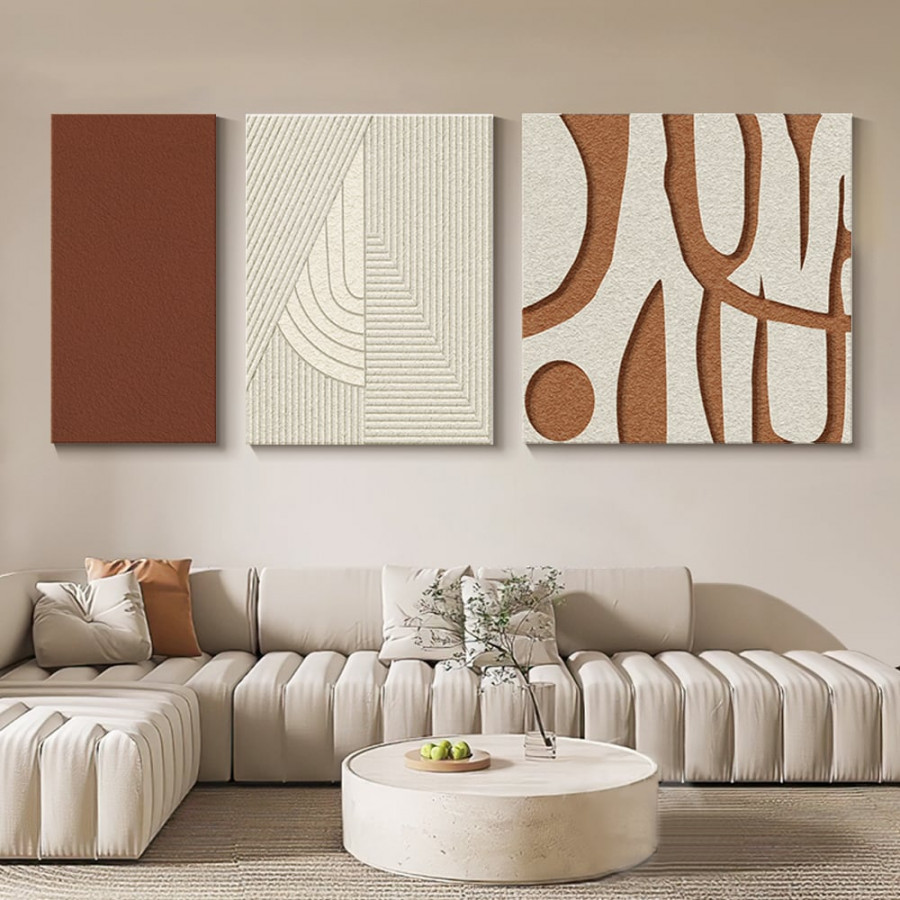 HMR - 3 Pieces Japandi Abstract 3D Geometric Wall Decor Sculpture Art Set Living Room Bedroom