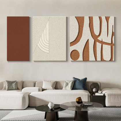HMR - 3 Pieces Japandi Abstract 3D Geometric Wall Decor Sculpture Art Set Living Room Bedroom