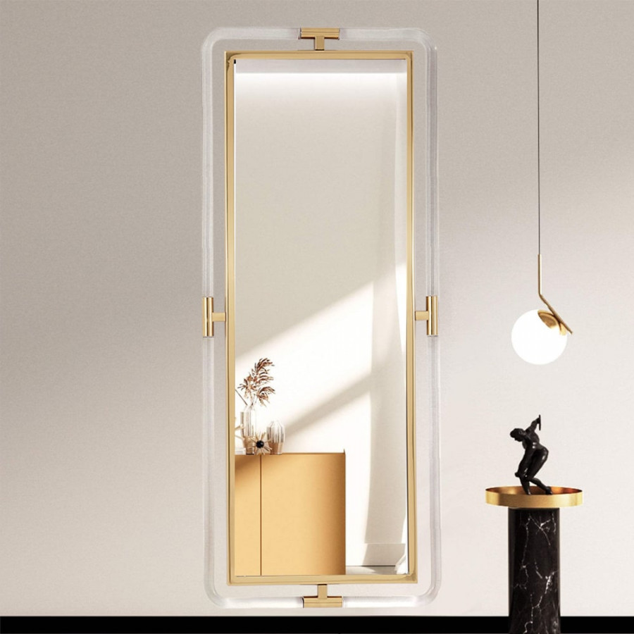 HMR - 47.2"Modern Gold Full Length Large Long Wall Mirror Decor Acrylic & Metal Frame
