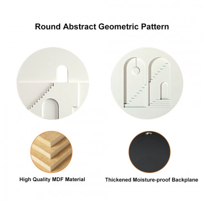 HMR - 2-Pieces Minimalist White Round Frosted Abstract Geometric Wood Wall Decor Art Set