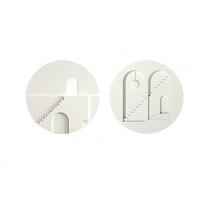 HMR - 2-Pieces Minimalist White Round Frosted Abstract Geometric Wood Wall Decor Art Set