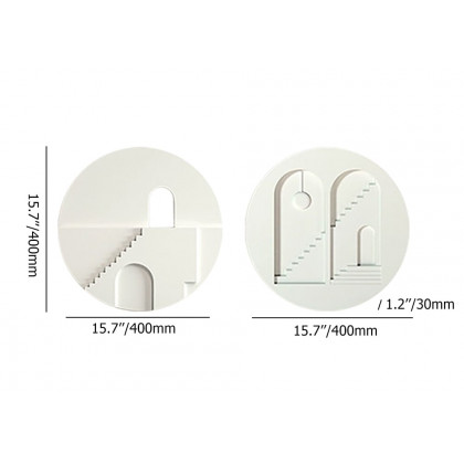 HMR - 2-Pieces Minimalist White Round Frosted Abstract Geometric Wood Wall Decor Art Set