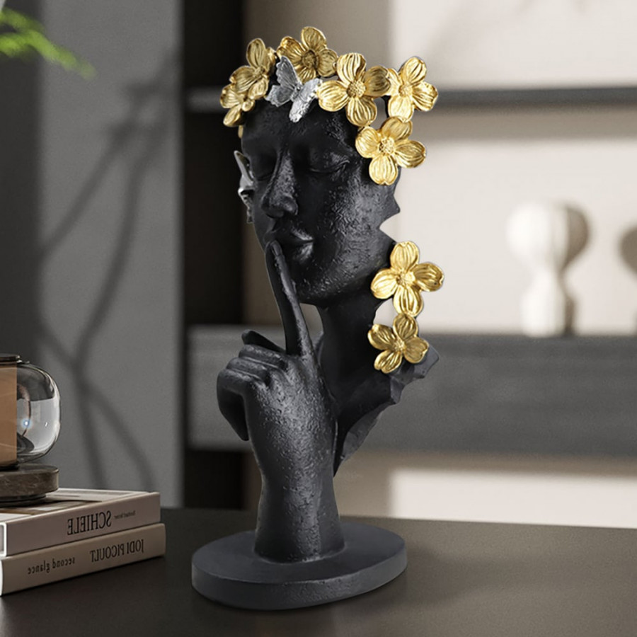 HMR - Black & Gold Thinker Sculpture Statue Resin Romantic Silence Desktop Ornament