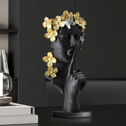 HMR - Black & Gold Thinker Sculpture Statue Resin Romantic Silence Desktop Ornament