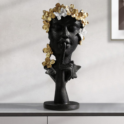 HMR - Black & Gold Thinker Sculpture Statue Resin Romantic Silence Desktop Ornament