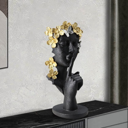 HMR - Black & Gold Thinker Sculpture Statue Resin Romantic Silence Desktop Ornament